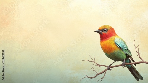 Vibrant Tropical Bird on a Branch A Stunning Display of Nature's Beauty photo