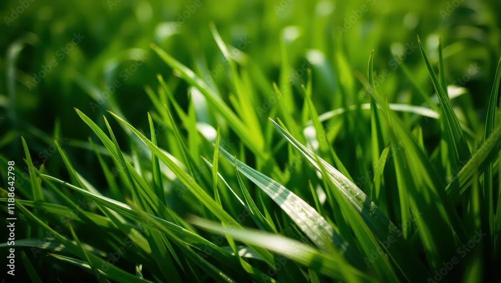 Lush Green Grass Blades Close Up - Nature Background Lush Green Grass Blades Close Up - Nature Background