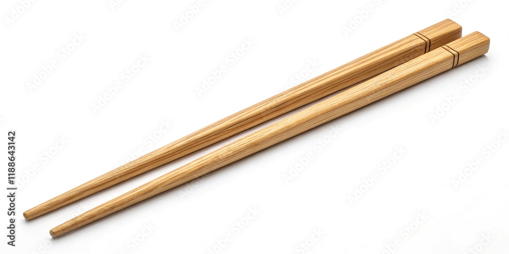 A Pair of Wooden Chopsticks Isolated on a White Background for Culinary Use A Pair of Wooden Chopsticks Isolated on a White Background for Culinary Use