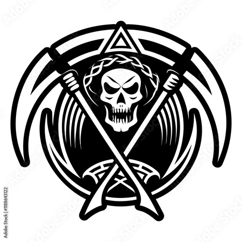 A solid style icon of scythe tattoo