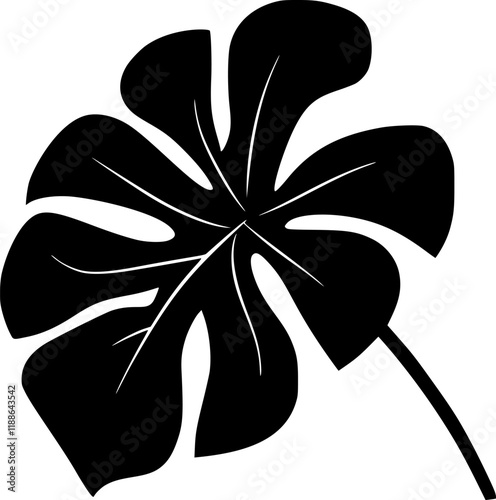 Dark tropical vector icon leaf monstera silhouette creating a jungle feeling, ideal for exotic backgrounds, patterns, or nature inspired designs photo