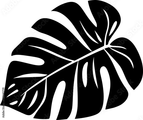 Dark tropical vector logo leaf monstera silhouette creating a jungle feeling, ideal for exotic element backgrounds, botanic pattern, or nature inspired designs