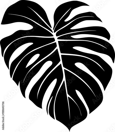 Dark tropical vector logo leaf monstera silhouette creating a jungle feeling, ideal for exotic element backgrounds, botanic pattern, or nature inspired designs photo