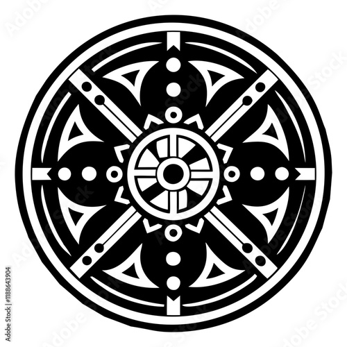 A filled style icon of viking shield tattoo