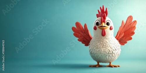 Wallpaper Mural Adorable 3D Render of a Cheerful Cartoon Rooster Against a Teal Background Torontodigital.ca