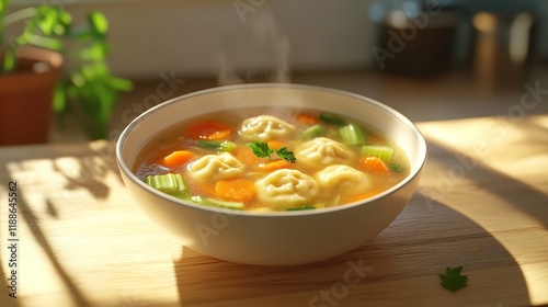Delicious homemade vegetable soup with fresh parsley