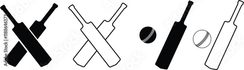 Cricket bats icon set. Cricket game vector collection isolated on transparent background. cricket tournament ball and cricket bat elements template. vintage for clubs and team. Sports sign for web app photo