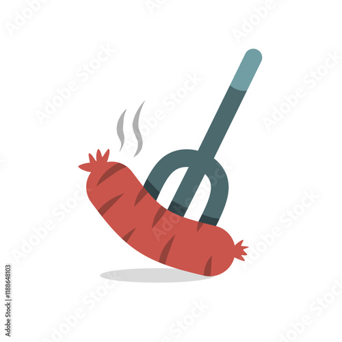 Cartoon design of a fork stabbing a spicy sausage