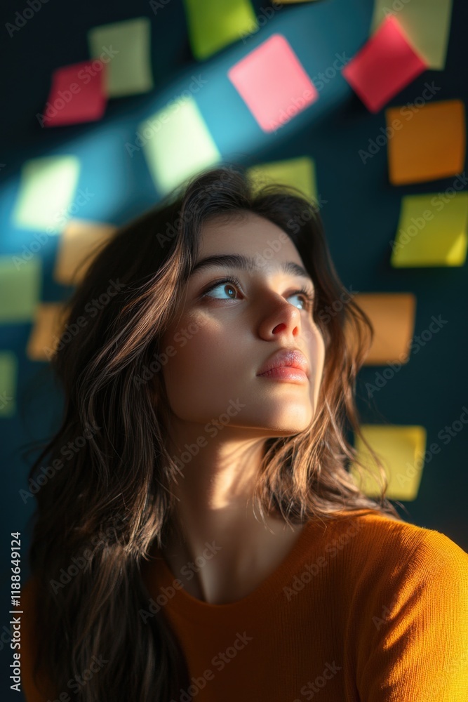 Fototapeta premium Thoughtful Woman with Sticky Notes