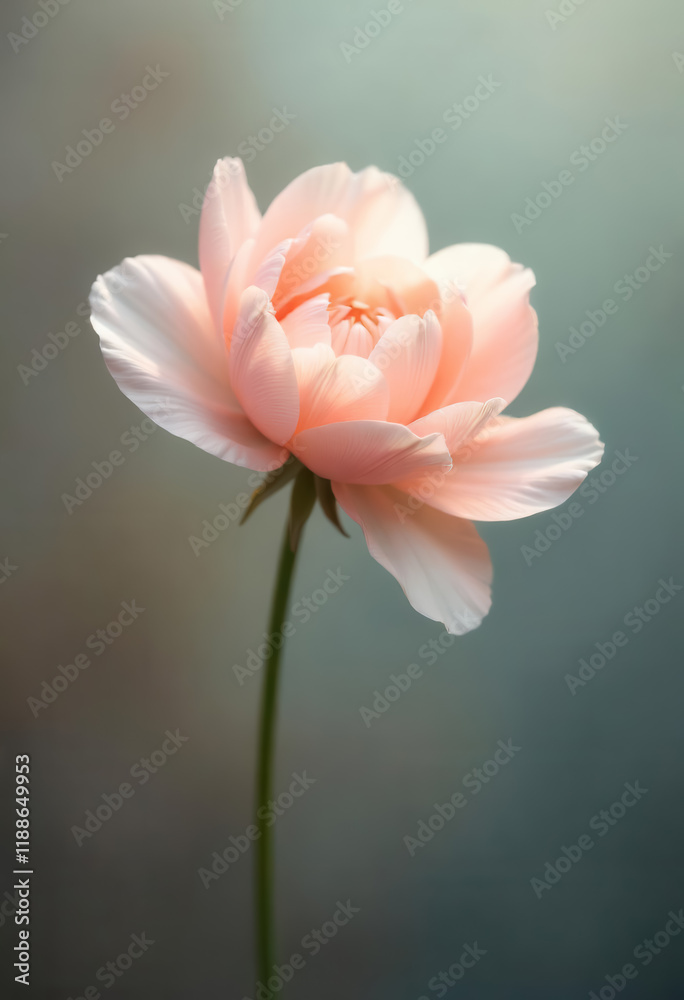 Fototapeta premium Delicate Pink Flower Bloom Against Soft Blurred Background