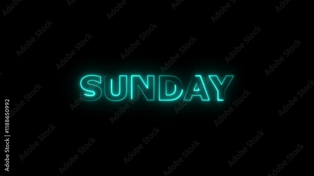 Abstract glowing text day Sunday light neon effect background animation.Day of week with transparent background. Abstract glowing text day Sunday light neon effect background animation.Day of week with transparent background.