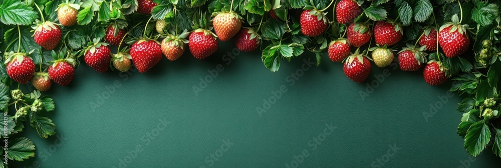 Fresh Ripe Strawberries with Green Leaves on Vibrant Background Capturing Summer's Bounty Fresh Ripe Strawberries with Green Leaves on Vibrant Background Capturing Summer's Bounty