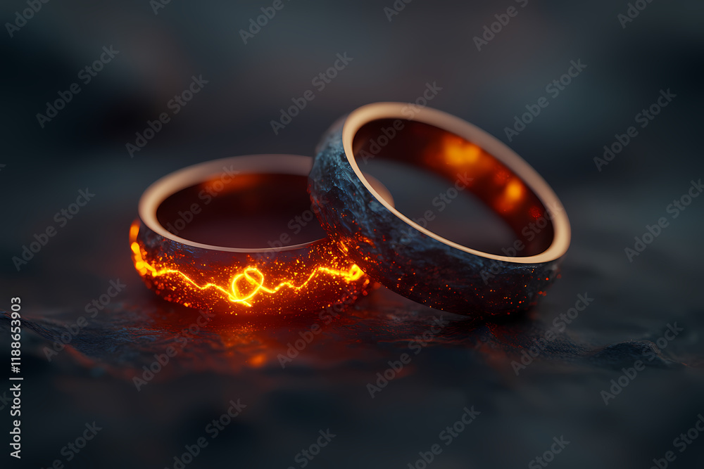 Two glowing intertwined rings with a digital sparkle, symbolizing eternal love