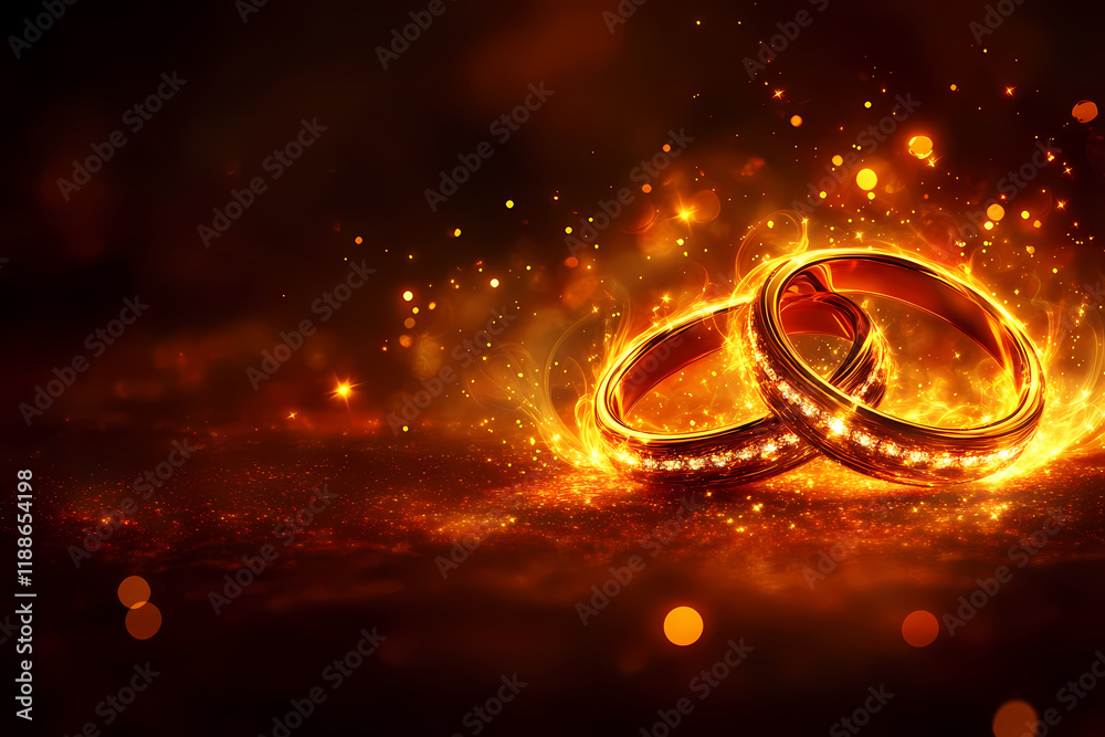 Two glowing intertwined rings with a digital sparkle, symbolizing eternal love Two glowing intertwined rings with a digital sparkle, symbolizing eternal love