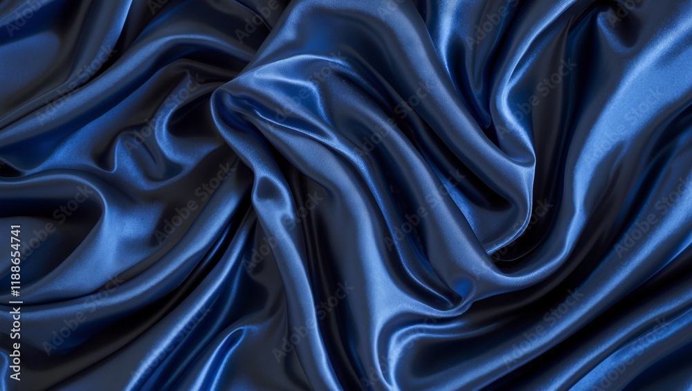 Obraz premium Elegant navy blue silk satin with wavy folds