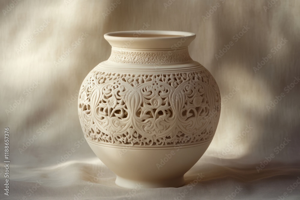 Elegant Handcrafted Ceramic Vase with Intricate Floral Design