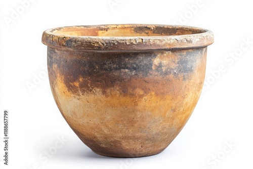 Rustic Clay Pot with Weathered Texture and Earthy Tones photo