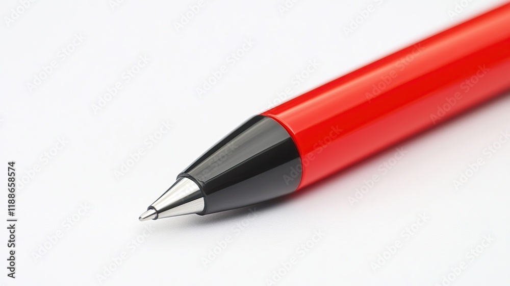 Close-up of a red ballpoint pen on white background. Close-up of a red ballpoint pen on white background.