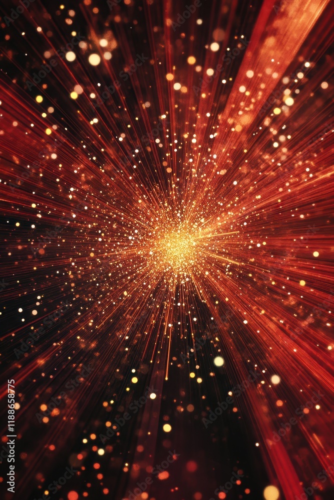 Fototapeta premium Starry explosion of red and gold lights creating an enchanting space background for animation and visual effects
