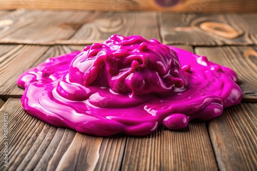 Wallpaper Mural A cluster of magenta slime on a wooden table, colorful substance, laboratory, biology, closeup Torontodigital.ca