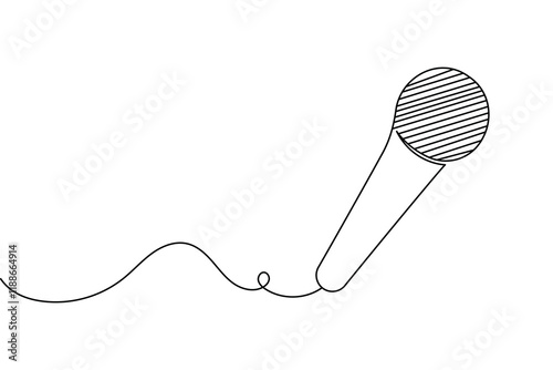 Microphone continuous one line drawing and, Microphone icon isolated flat vector illustration