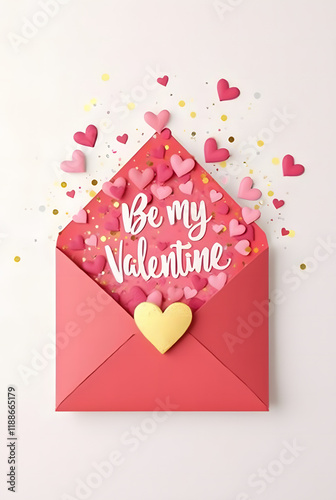 Pink Valentine's Day card with golden heart and message 