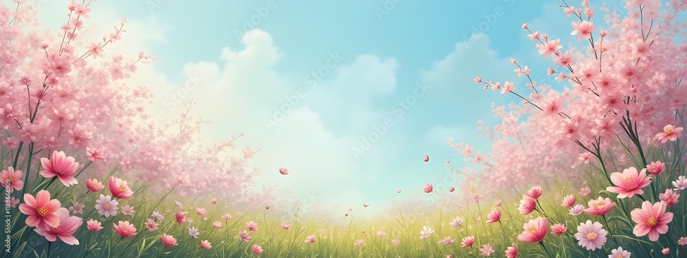Spring-themed painting background with floral and pastel elements for social media Spring-themed painting background with floral and pastel elements for social media