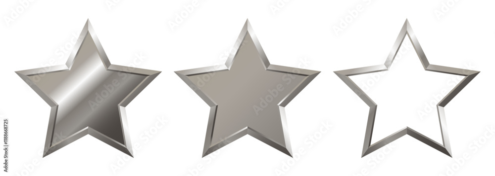 Isolated realistic silver star with metallic effect. Set of element for award, medal, rating designation, status ontransparent background. Vector EPS10 Isolated realistic silver star with metallic effect. Set of element for award, medal, rating designation, status ontransparent background. Vector EPS10