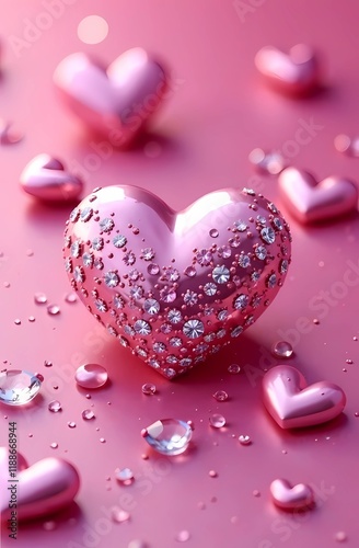 Silver hearts, valentine's day, pink background