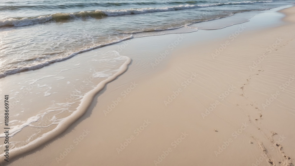 Gentle waves caress a serene sandy beach Gentle waves caress a serene sandy beach
