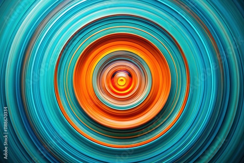 Abstract Swirling Turquoise and Orange Concentric Circles - Modern Design