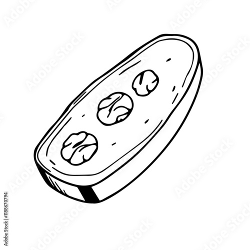 Freshly Baked Banana Bread with Walnuts – Black Outline Vector Illustration