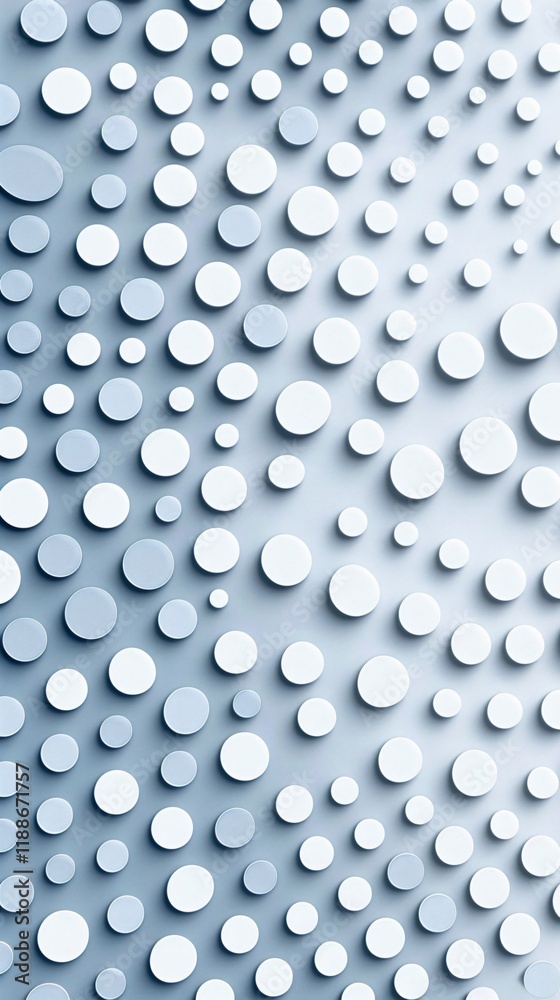 Minimalist abstract design with white circles of varying sizes on a light grey background, ideal for interior decor and graphic design