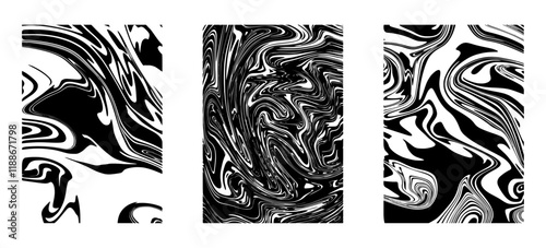 Black liquid paint poster collection set. Vector illustration
