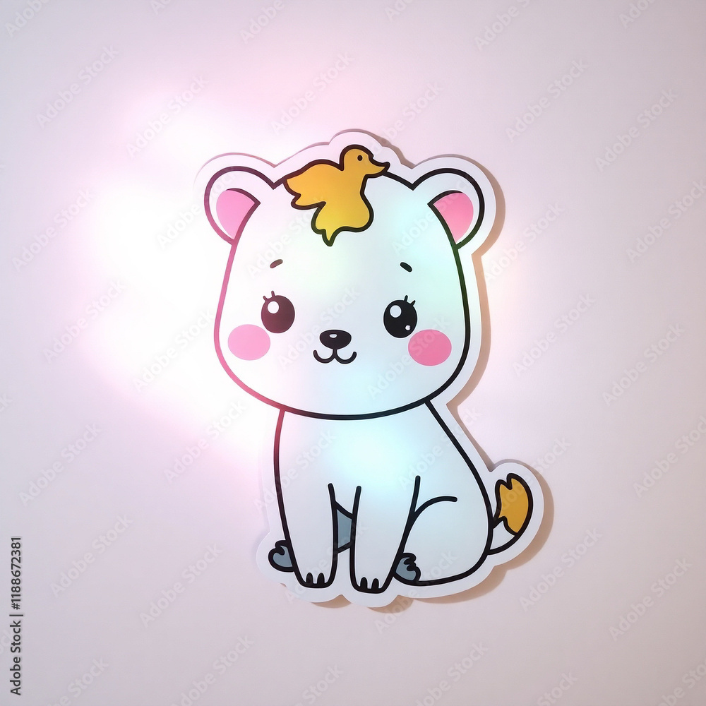 Fototapeta premium Adorable cartoon bear with a little bird on its head. Perfect for kids' room decor or cute stationery!