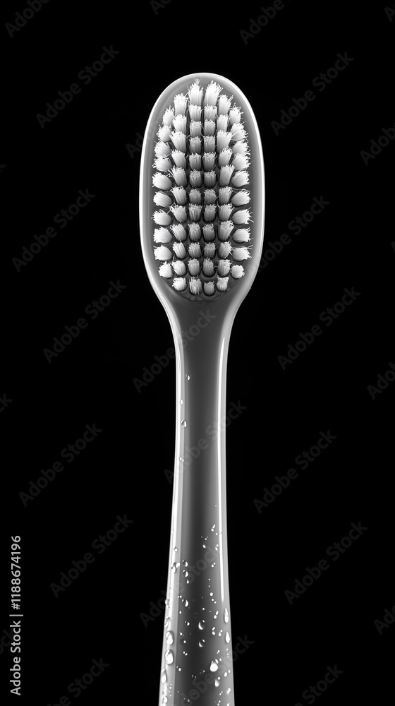 A white toothbrush with soft bristles on a black background. Close-up, high detail, ultra-realistic photo A white toothbrush with soft bristles on a black background. Close-up, high detail, ultra-realistic photo