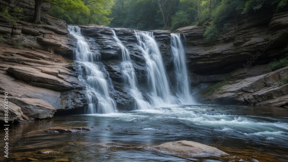 Obraz premium Majestic waterfall cascading over rocky streambed