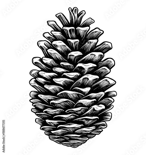pine cone engraving black and white outline