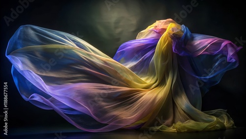 Abstract Colorful Fabric Swirl Composition, Photography, Movement,Texture, Silk, Drape, Flowing photo