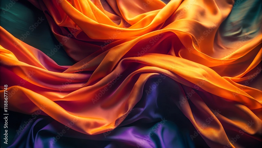 Fototapeta premium Abstract Orange and Purple Silk Drape Texture, Fabric, Waves, Silk Photography Silk texture, fabric photography