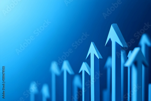 Blue background featuring upward-pointing arrows symbolizing growth and progress