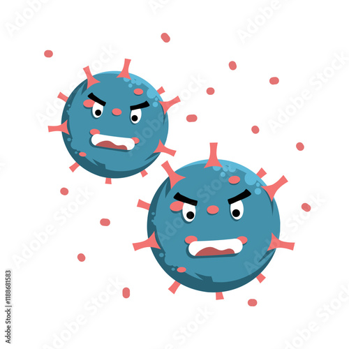 Cute group of virus cartoon elements, bacteria doodle, cute virus characters