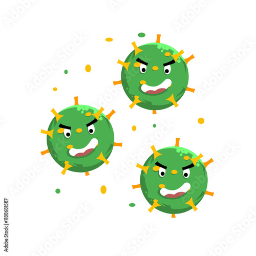 Cute group of virus cartoon elements, bacteria doodle, cute virus characters