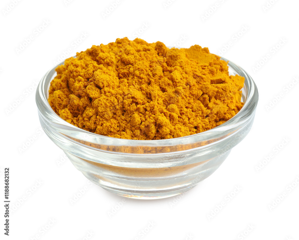 Turmeric powder in bowl isolated on white Turmeric powder in bowl isolated on white