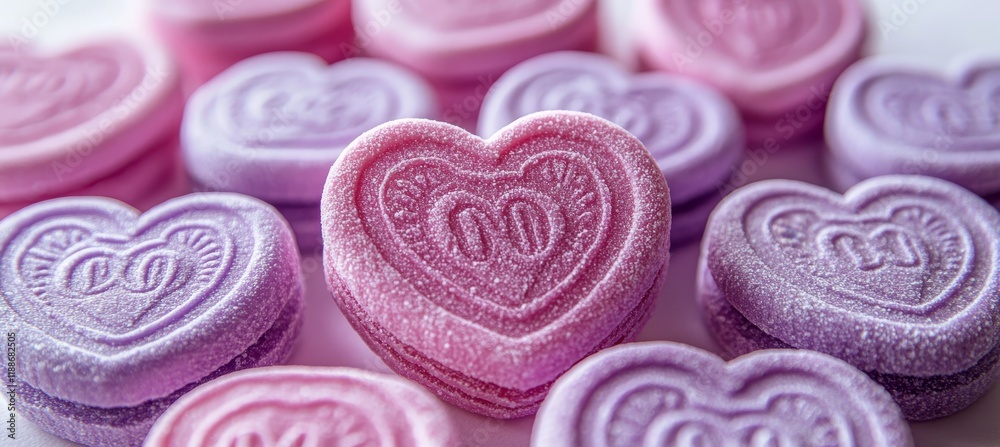 Pastel Heart-Shaped Candies, Close-Up Texture, Ideal for Valentine s Day or Sweet Treat Designs Pastel Heart-Shaped Candies, Close-Up Texture, Ideal for Valentine s Day or Sweet Treat Designs