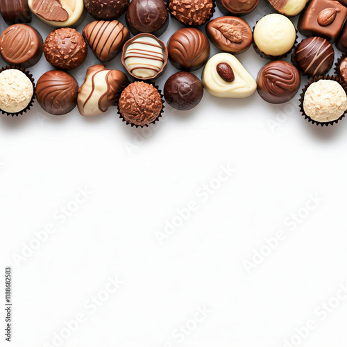 Wallpaper Mural chocolate candies on a background chocolate day celebration. Assortment of fine chocolate candies, white, dark, and milk chocolate Sweets background. space for text. Torontodigital.ca