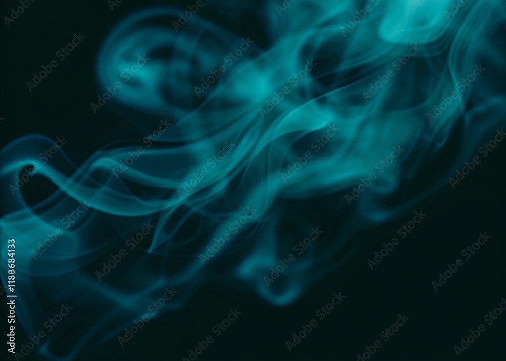 Obraz premium Abstract blue swirling smoke vapor against on dark background