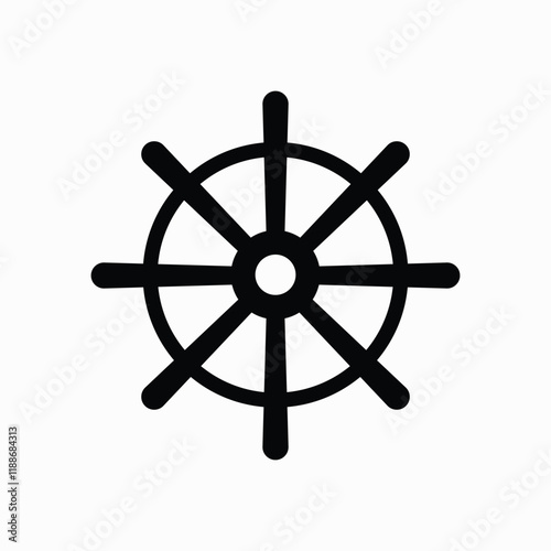 Ship and boat steering wheel sign. Boat wheel control icon. Rudder label fully editable vector template