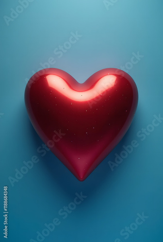 Bright red heart on a blue background with soft lighting.