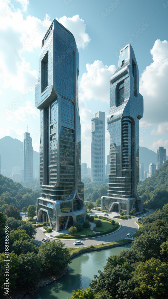 Fototapeta premium Futuristic sustainable city with green energy infrastructure.